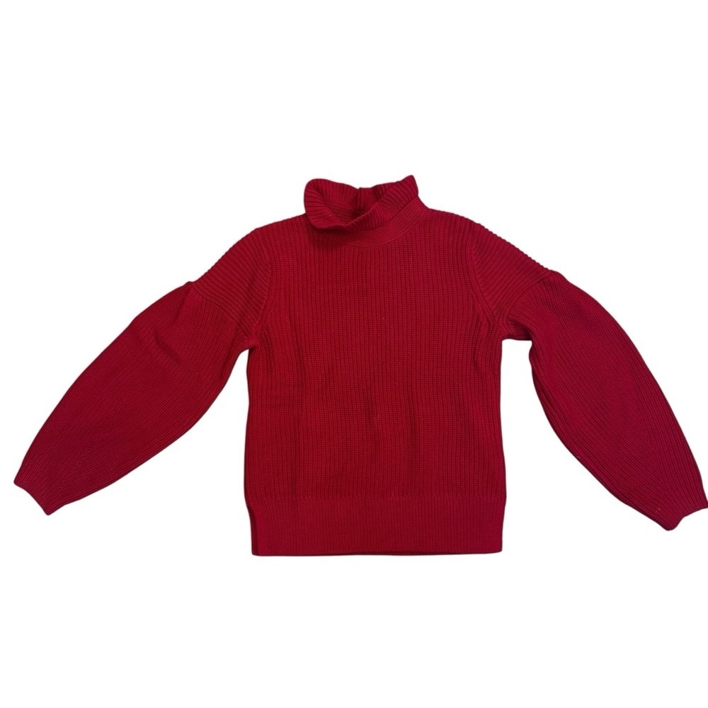 Club Monaco Red 100% Merino Wool Ruffle Neck Balloon Sleeve Sweater Women's Sm - Picture 5 of 11